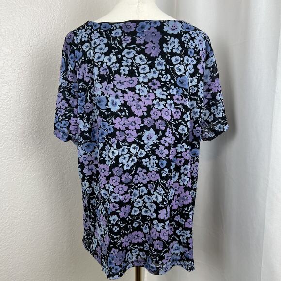 Croft Barrow Top Womens 3X Blue Floral Mesh Overlay Cottagecore Boho Y2K Fairy - Picture 4 of 10